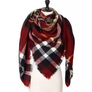 Soft Plaid Scarf Burgundy and Off White NWT
